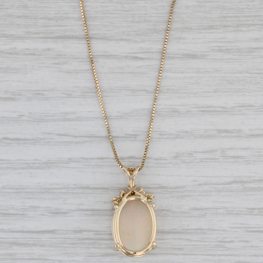 Gray Opal Oval Cabochon 0.20ctw Diamond Pendant 14k Yellow Gold 20" Box Chain