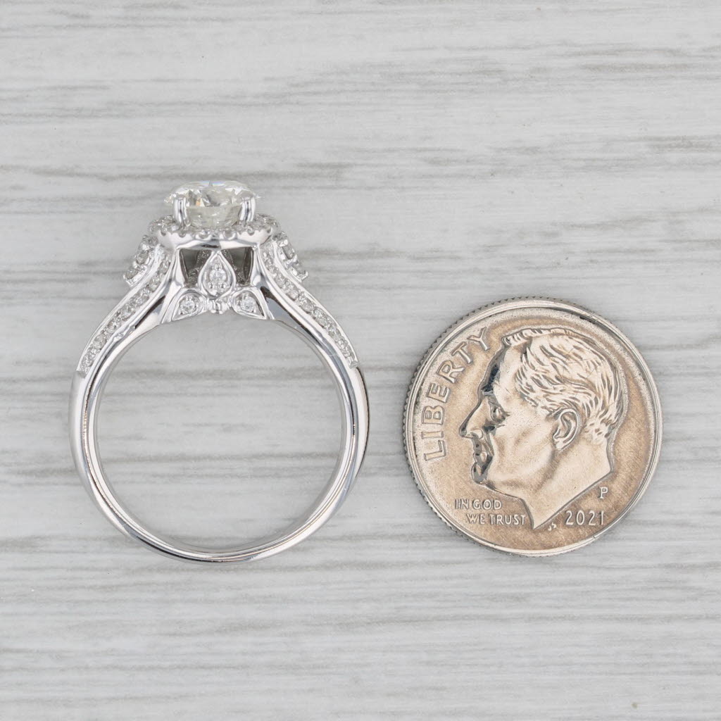 Gray 1.53ctw Round Diamond Halo Engagement Ring 14k White Gold Size 6 Demetrios