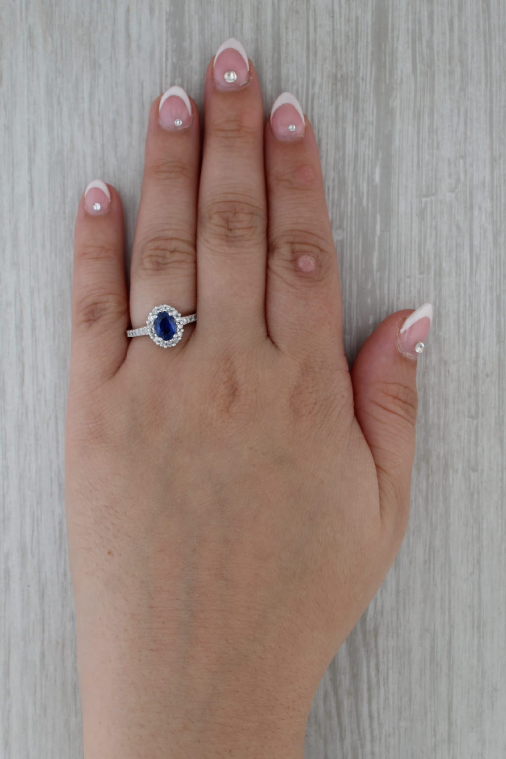 2.58ctw Blue Sapphire Diamond Halo Engagement Ring 14k White Gold Size 7