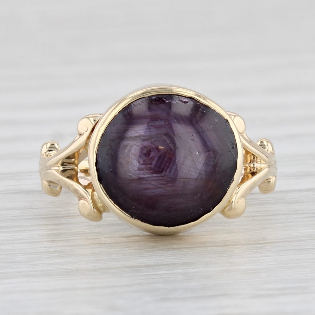 Light Gray Purple Star Sapphire Ring 14k Yellow Gold Size 5 Oval Cabochon