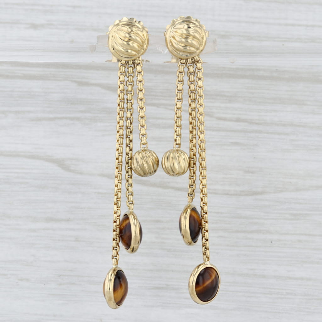 David Yurman Tiger's Eye Dangle Fringe Earrings 18k Yellow Gold
