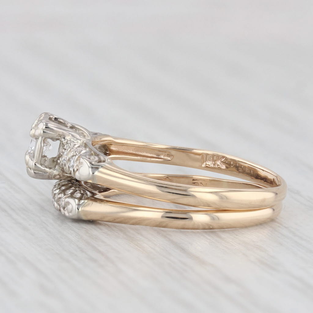 Light Gray 0.19ctw Vintage Diamond Engagement Ring Wedding Band Bridal Set 14k Gold Size 6