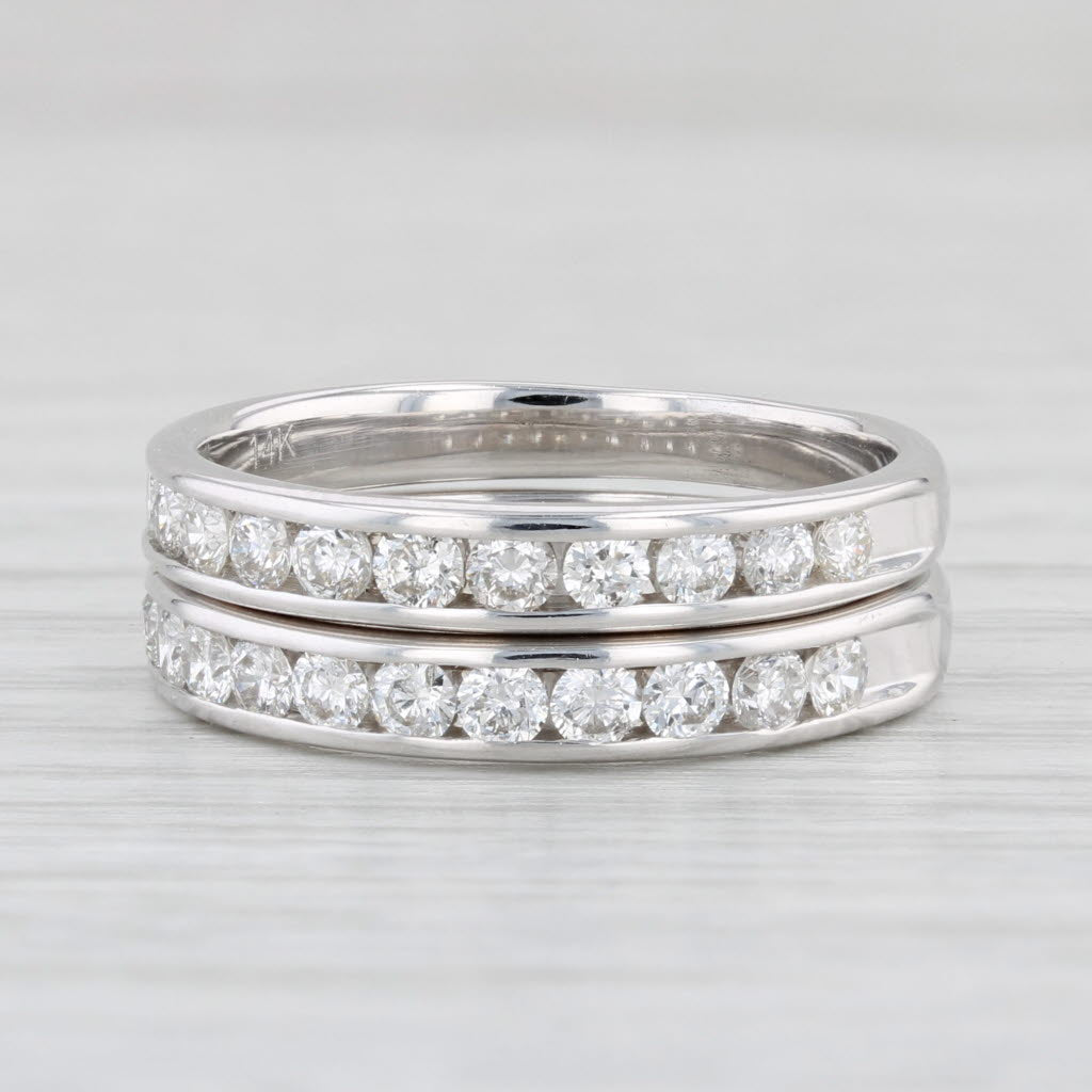 Light Gray 0.95ctw Diamond Rings Set of 2 14k White Gold Size 7 Wedding Bands