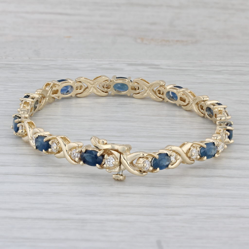 Gray 8.75ctw Blue Sapphire Diamond Tennis Bracelet 14k Yellow Gold 7" 6mm