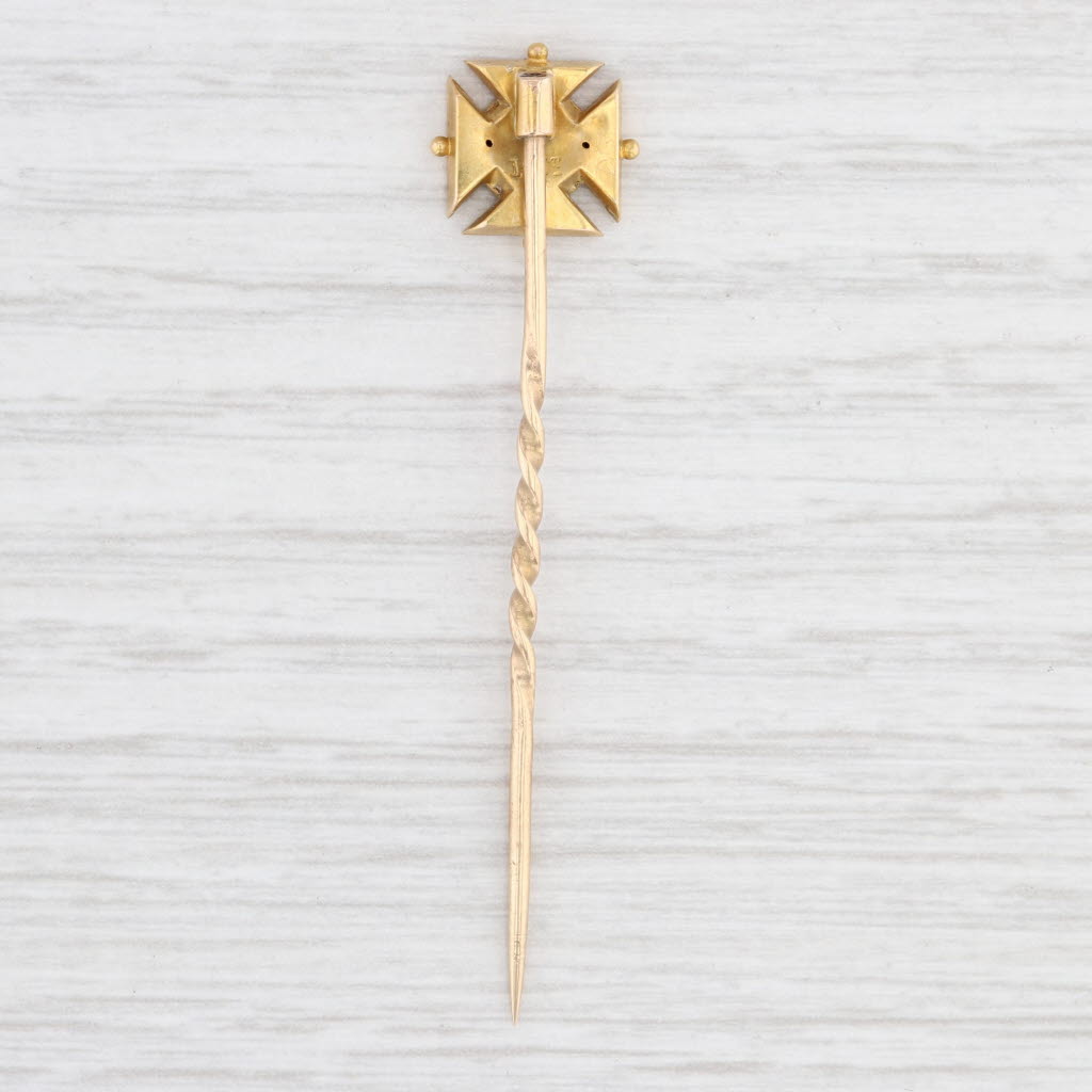 Light Gray Antique Blue Sapphire Cross Stickpin 18k Top 7k Pin Yellow Gold