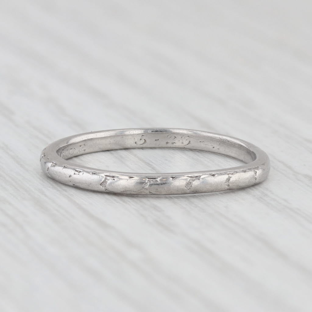 Light Gray Antique Art Deco 1920s Wedding Band Platinum Hand Engraved Let Love Abide Ring