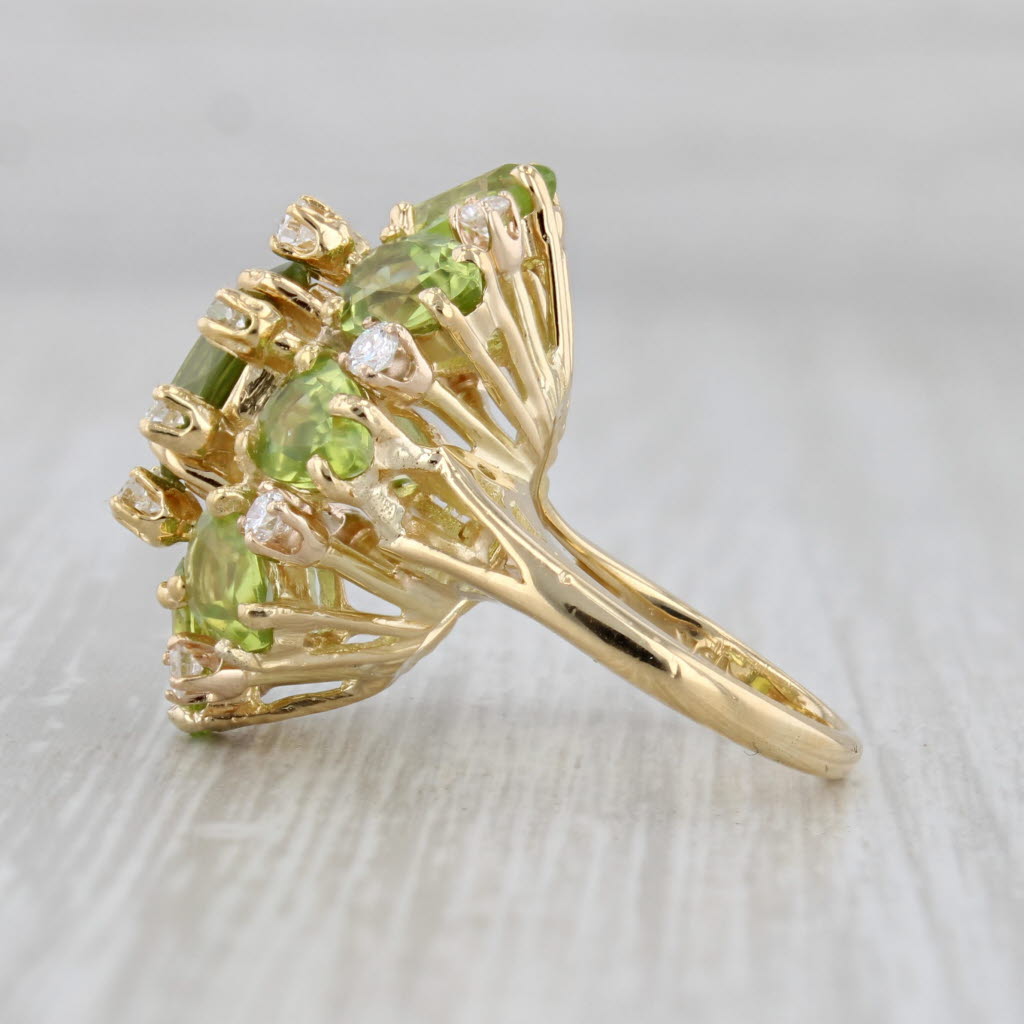 Gray 9.79ctw Peridot Diamond Cocktail Ring 18k Yellow Gold Size 5.5