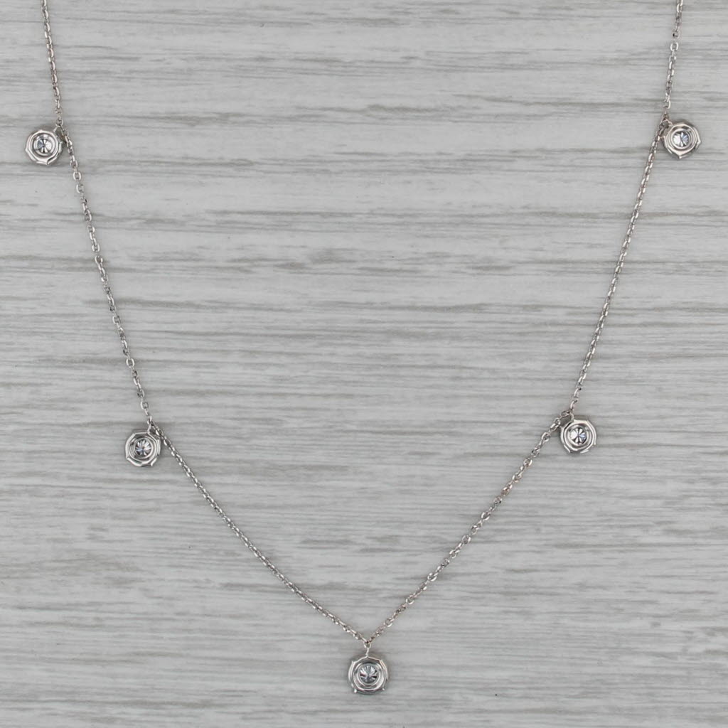 Diamond Cluster Halos Station Necklace 18k White Gold 15" 16" 18" Cable Chain