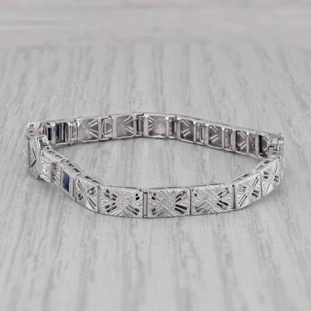 Gray Art Deco 0.52ctw Diamond Lab Created Sapphire Bracelet 14k White Gold 5.75"