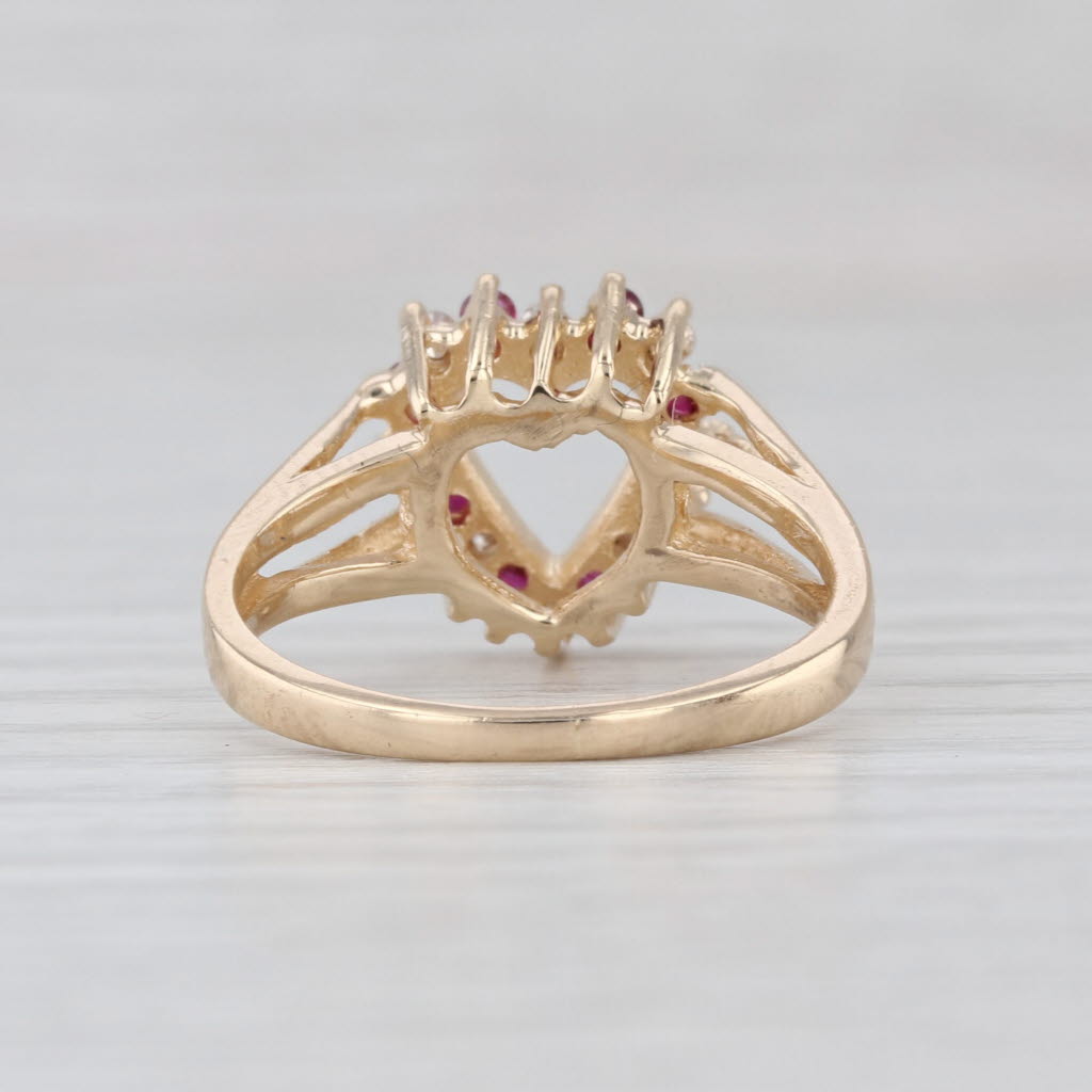 0.26ctw Ruby Diamond Open Heart Ring 14k Yellow Gold Size 5.75