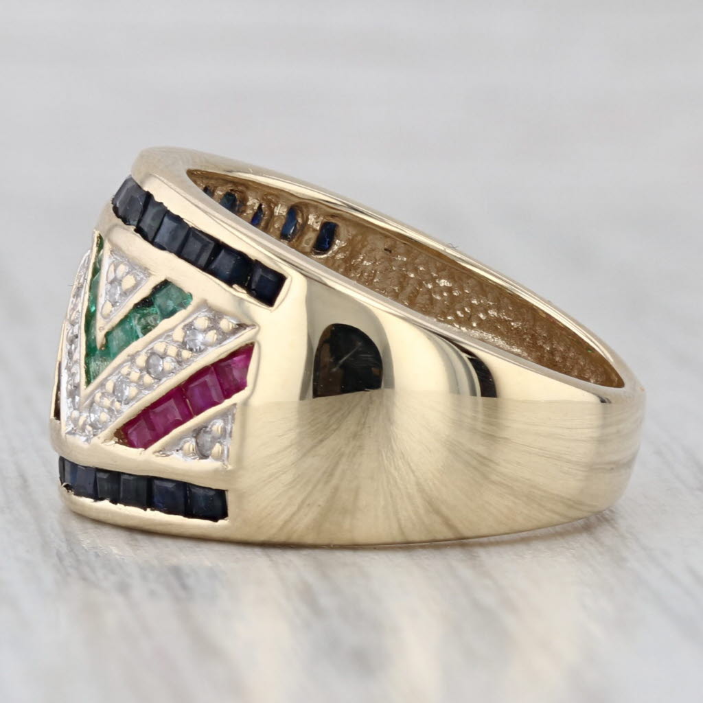 1.77ctw Gemstone Mosaic Ring 10k Yellow Gold Sz 7 Sapphire Ruby Emerald Diamond