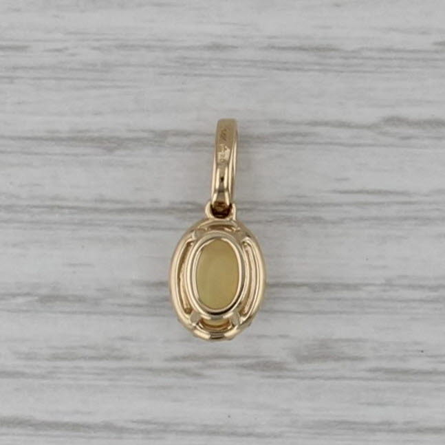 Oval Cabochon Opal Diamond Halo Pendant 14k Yellow Gold Small Drop