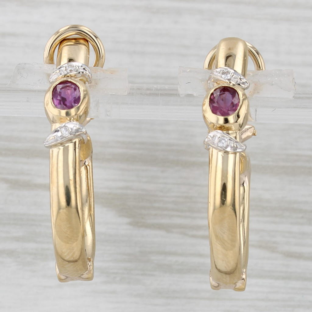 Gray 0.54ctw Ruby Diamond Hoop Earrings 14k Yellow Gold Clip On Omega Backs