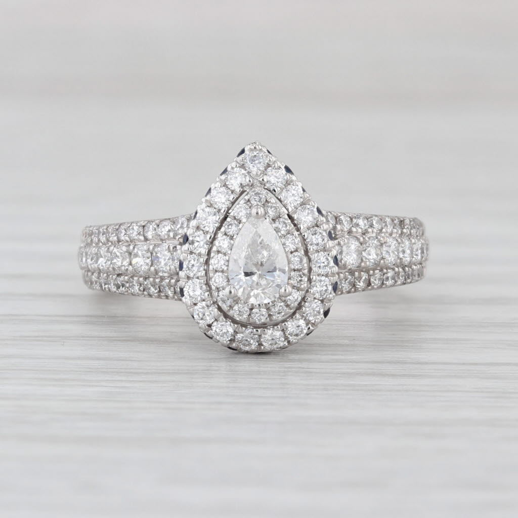 Vera Wang Love 1.49ctw Pear Diamond Sapphire Halo Engagement Ring 14k Gold Box