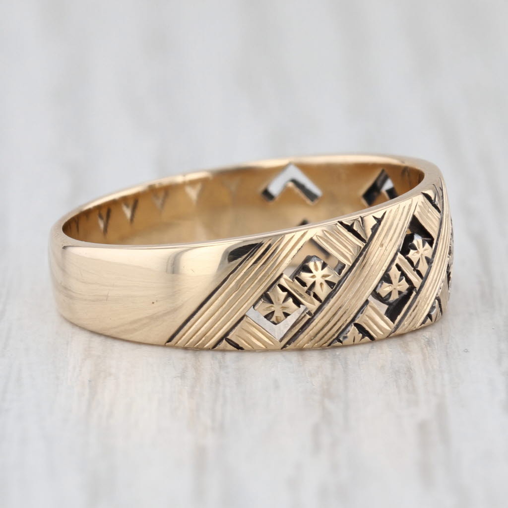 Lattice Work Cross Hatch Cross Ring 14k Yellow Gold Size 11-11.25 Men's Band
