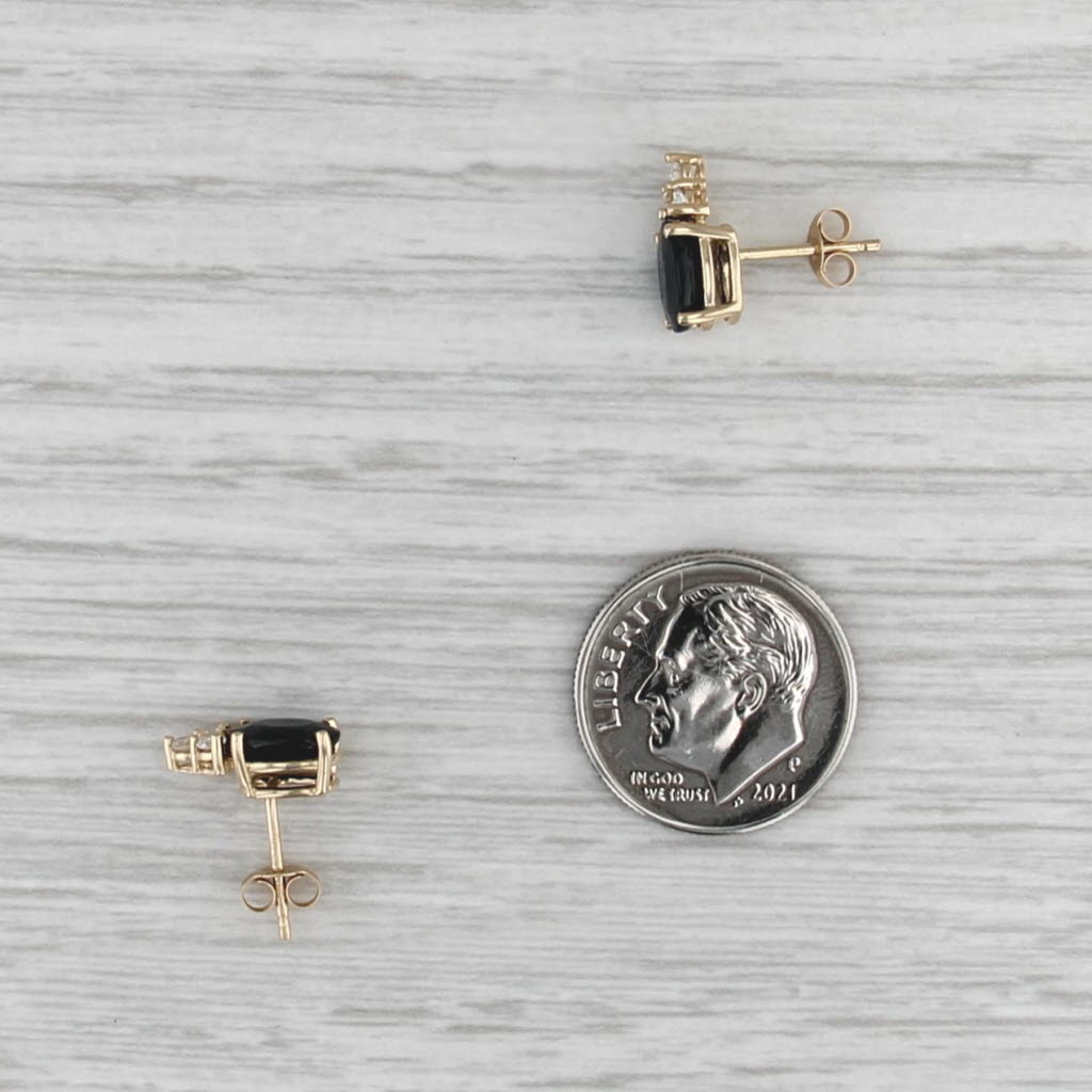 1.95ctw Blue Sapphire Diamond Stud Earrings 14k Yellow Gold Oval Studs