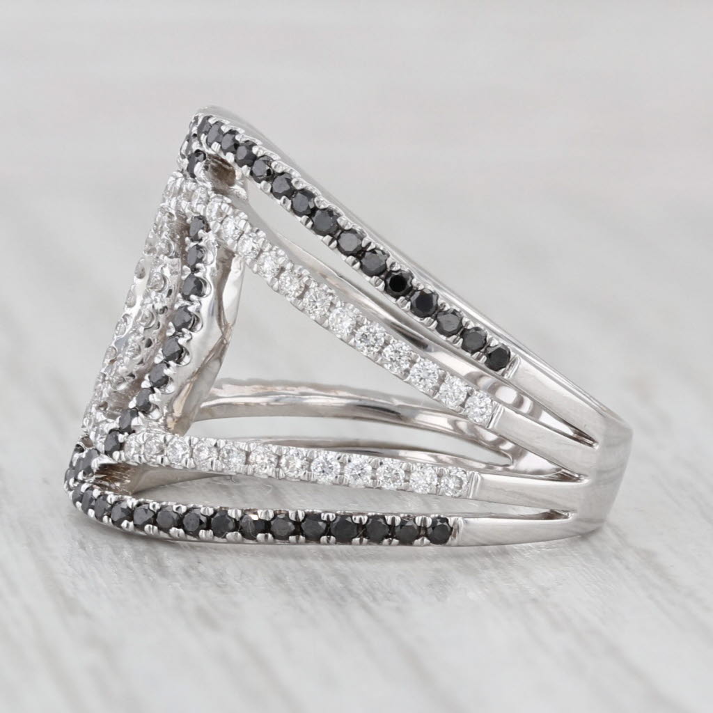 Light Gray 0.93ctw Black White Diamond Ring 18k White Gold Size 7.5 Cocktail