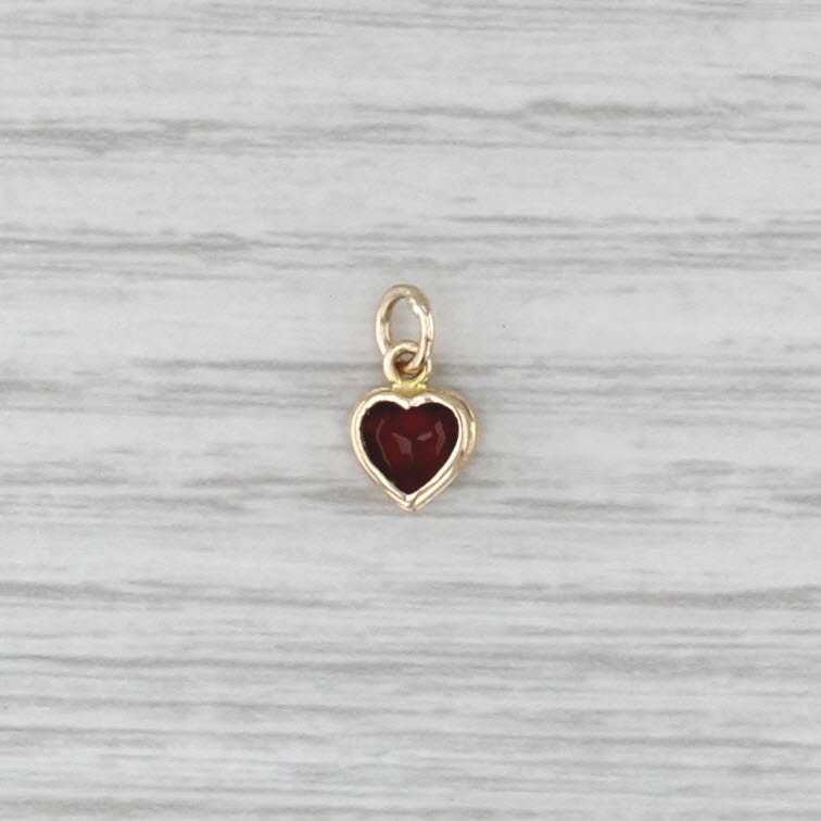 0.70ct Garnet Small Heart Charm 14k Yellow Gold January Birthstone Pendant