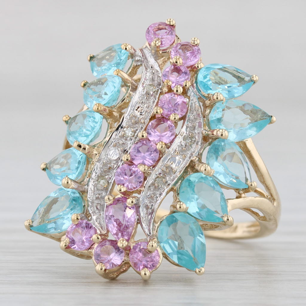 Gray 5.52 ctw Pink Sapphire Apatite Diamond Cocktail Ring 10K Yellow Gold Size 7.5