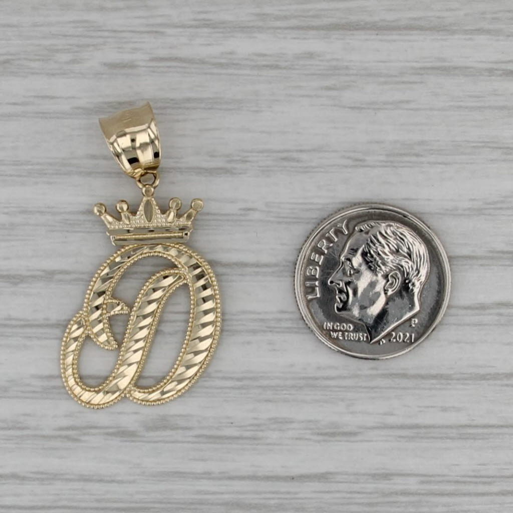 Crowned Letter D Pendant 10k Yellow Gold King Queen Initial
