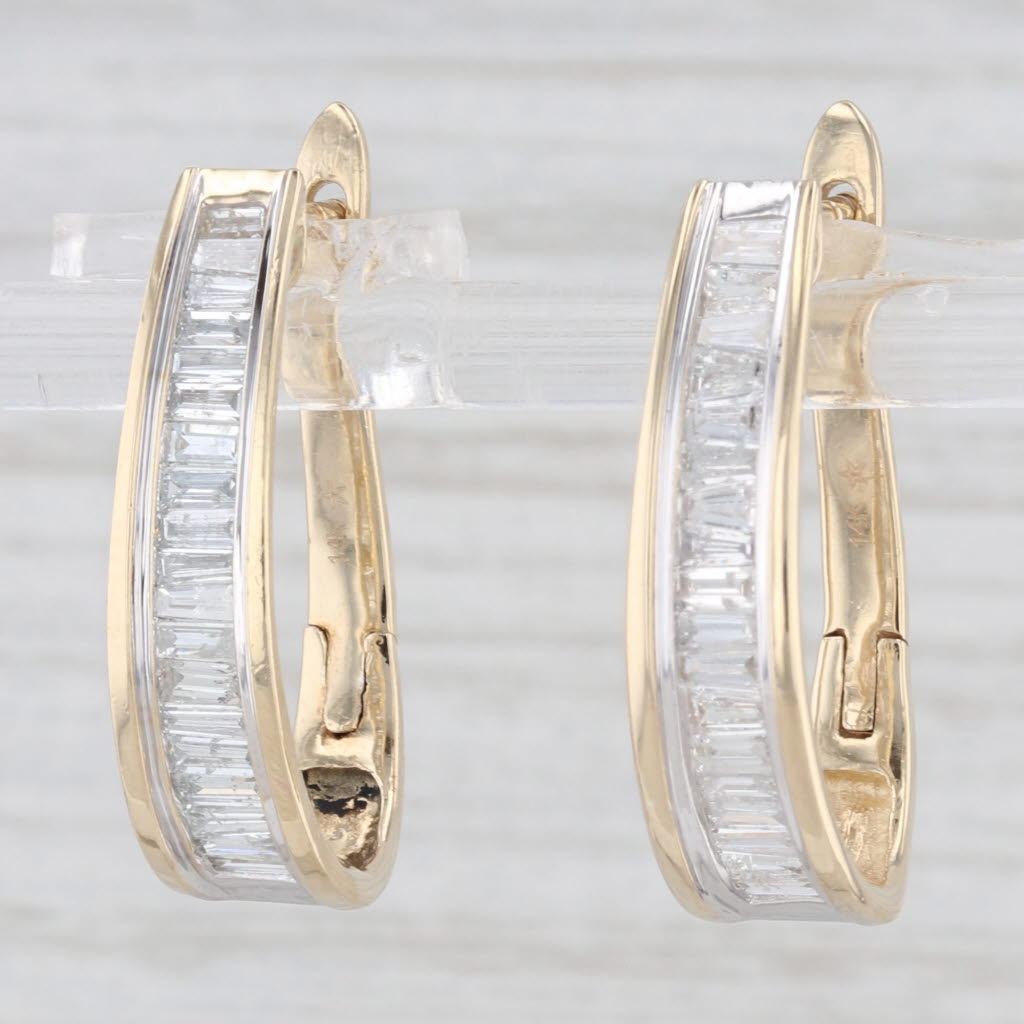 Light Gray 1.25ctw Diamond Journey Oval Hoop Earrings 14k Yellow Gold Snap Top Hoops