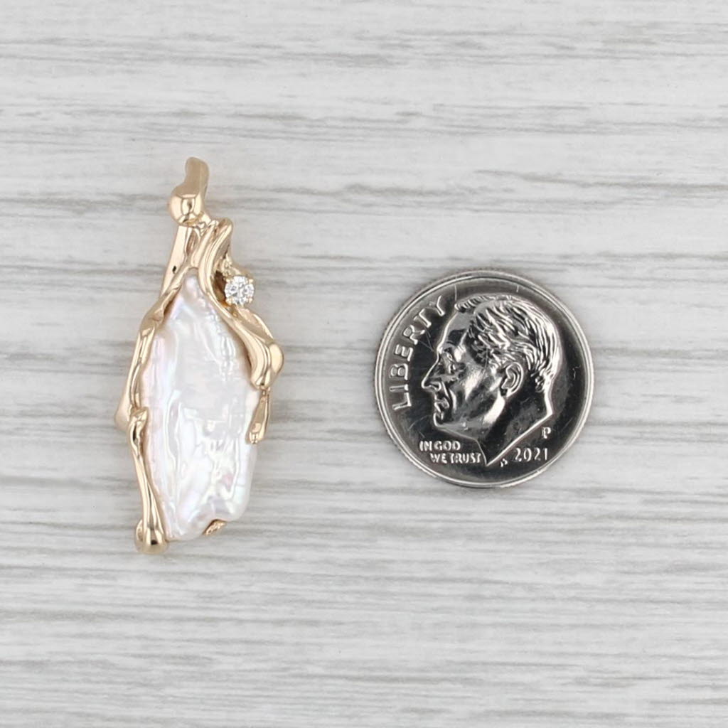 Baroque Cultured Pearl Diamond Pendant 14k Yellow Gold