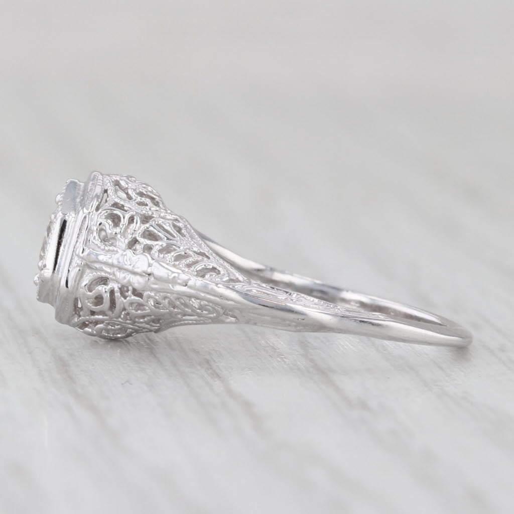 Light Gray Art Deco 0.30ct Old Mine Diamond Filigree Engagement Ring 14k White Gold Size 5
