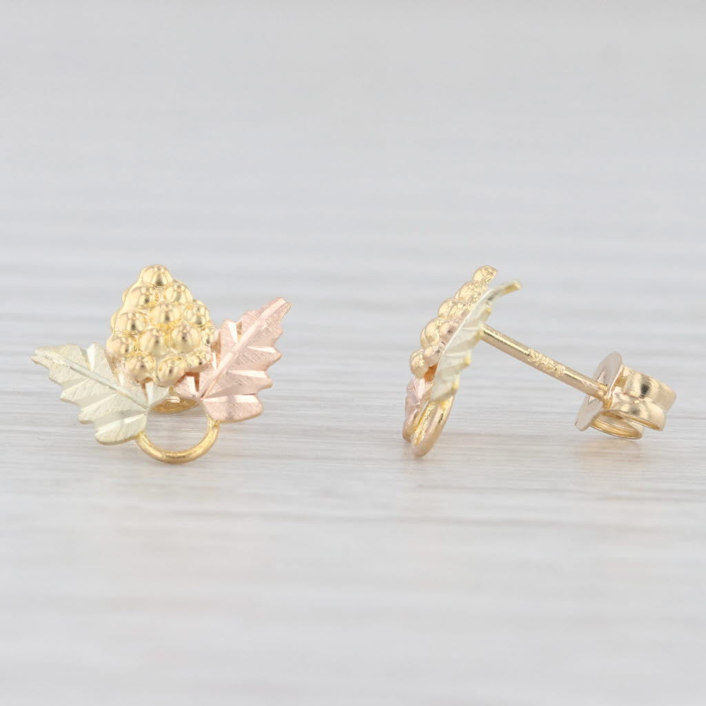 Light Gray Coleman Co Black Hills Gold Grape Bunch Stud Earrings 14k Yellow Rose Green Gold