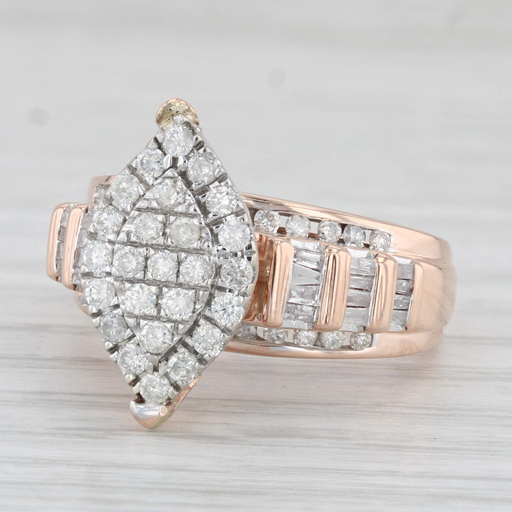 Light Gray 1ctw Marquise Diamond Cluster Ring 10k Rose Gold Size 7 Engagement