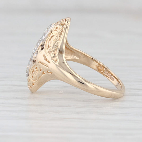 Vintage Diamond 3-Stone Ring 14k Yellow Gold Filigree Size 4.5