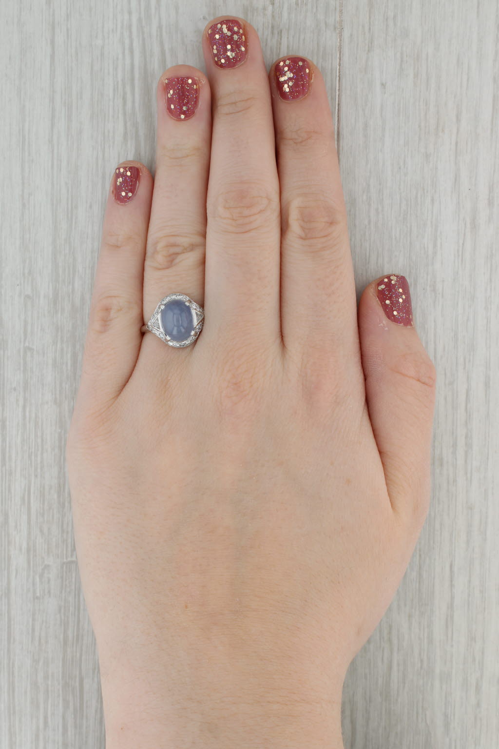 Dark Gray 9.30ctw Blue Star Sapphire Diamond Ring Platinum Size 7.5 Oval Cabochon