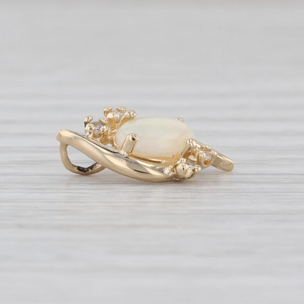 Small Opal Cabochon Diamond Pendant 14k Yellow Gold Drop