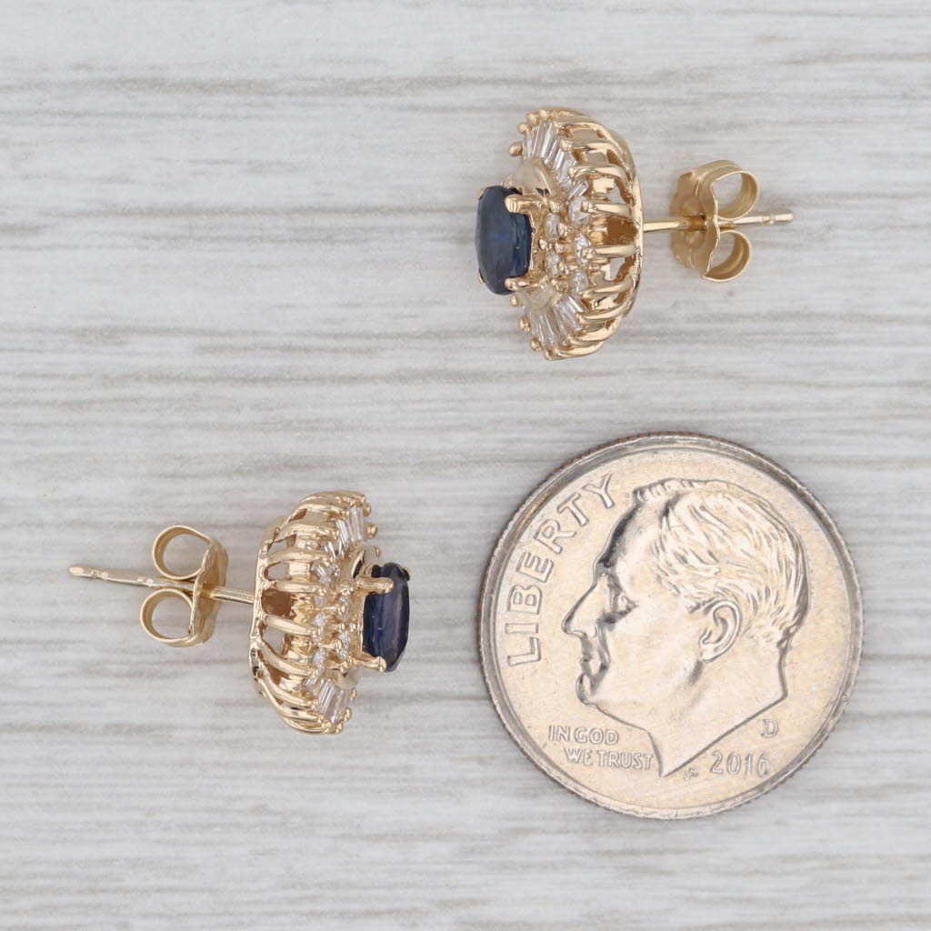 Light Gray 1.10ctw Oval Blue Sapphire Diamond Halo Stud Earrings 14k Yellow Gold