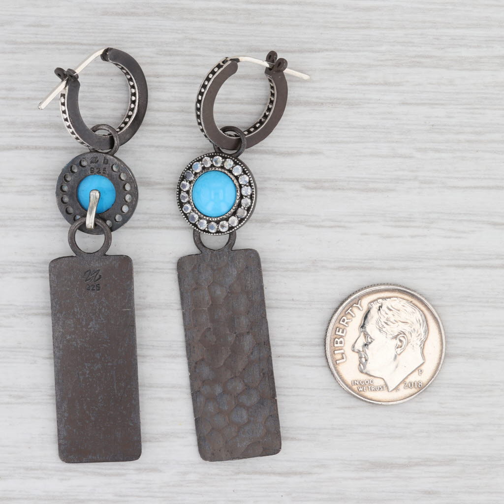New Nina Wynn Hoop Charm Drops Earrings Sterling Silver Turquoise Moonstone