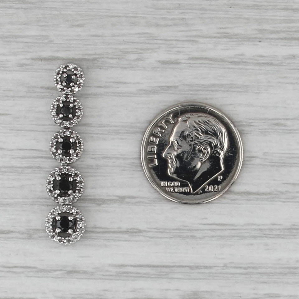 0.37ctw Black White Diamond Halo Journey Pendant 10k White Gold Floating Drop