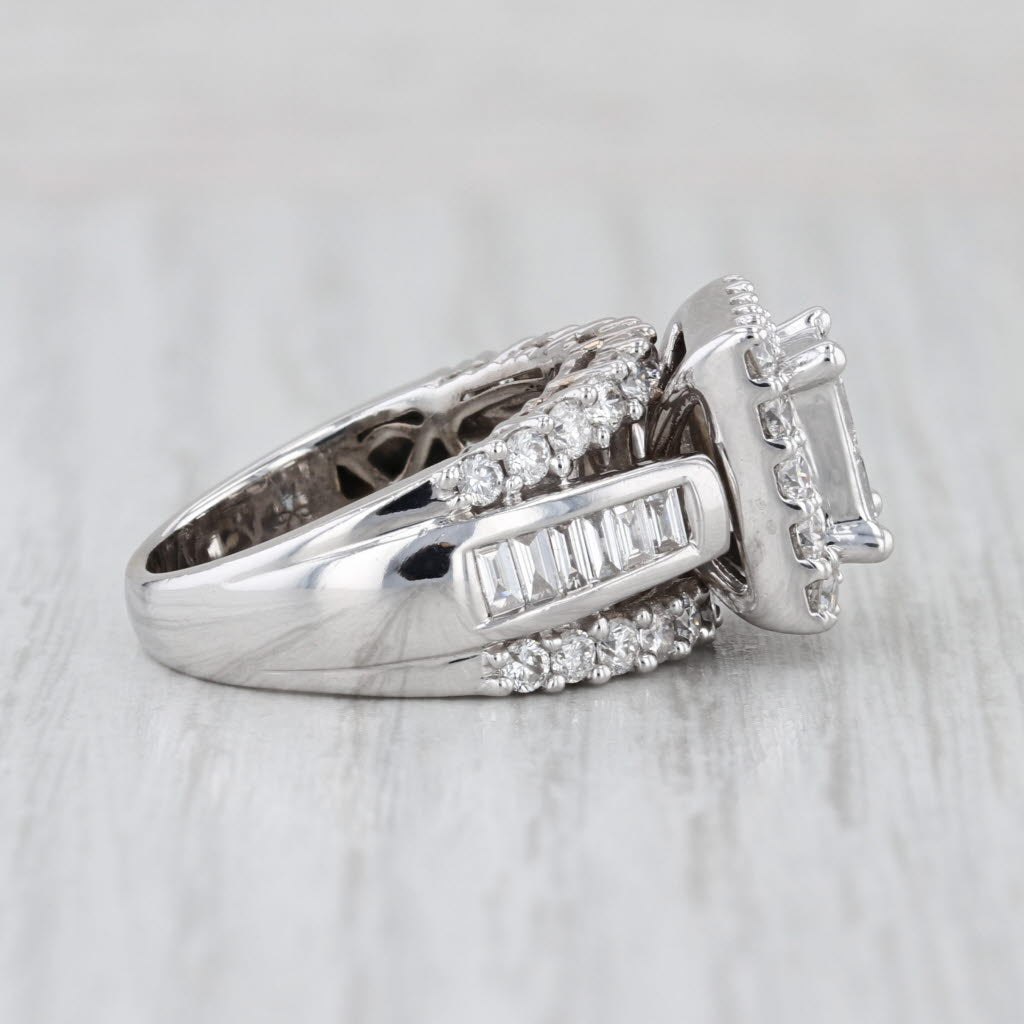 2.82ctw Diamond Halo Engagement Ring 14k White Gold Size 6.5 Bridal