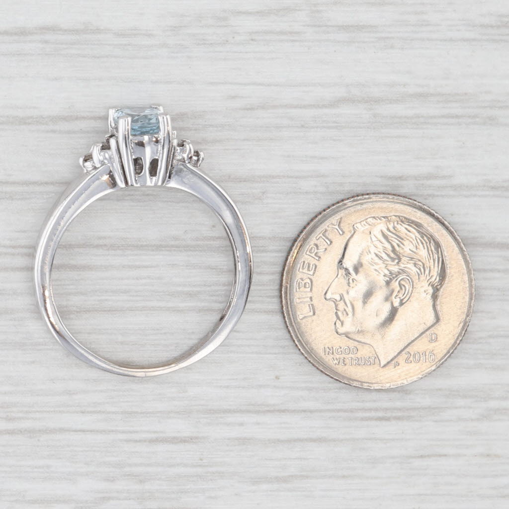 0.70ctw Oval Aquamarine Diamond Ring 10k White Gold Size 6