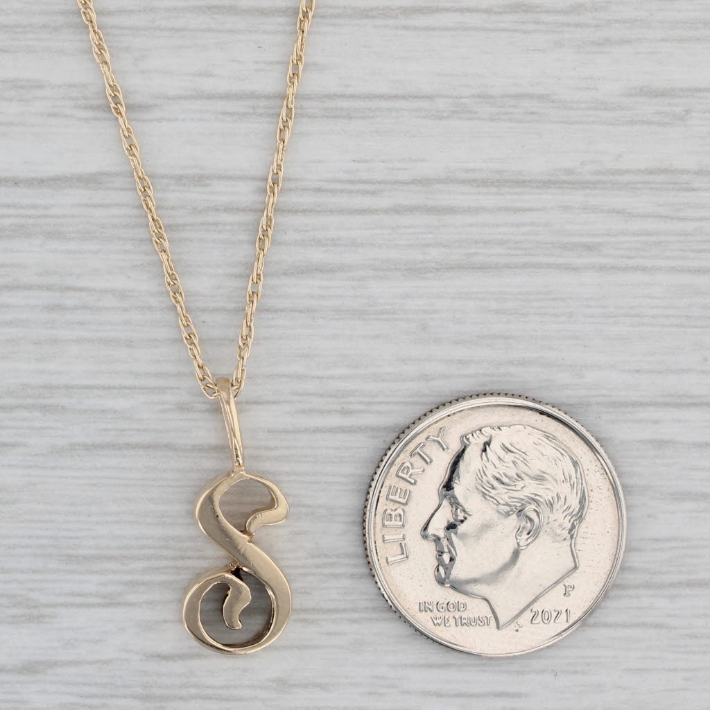 Gray Letter "S" Pendant Necklace 14k Yellow Gold 19" Rope Chain