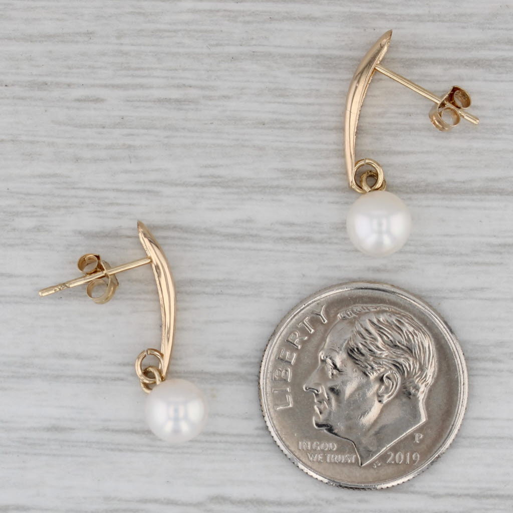 Gray Cultured Pearl Bead Dangle Earrings 14k Yellow Gold Pierced Drops