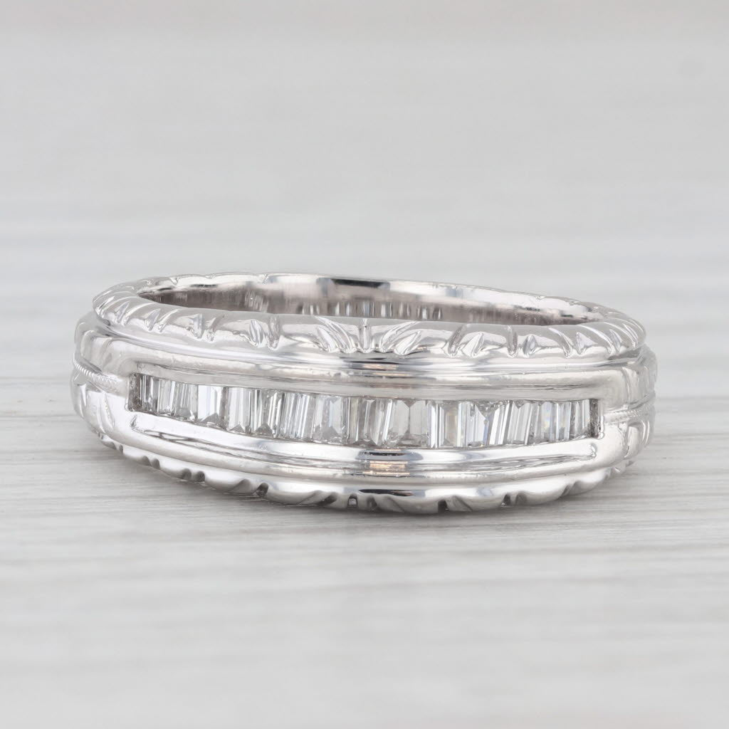 Light Gray 0.26ctw Diamond Ring 900 Platinum Size 6.75 Wedding Band Art Carved