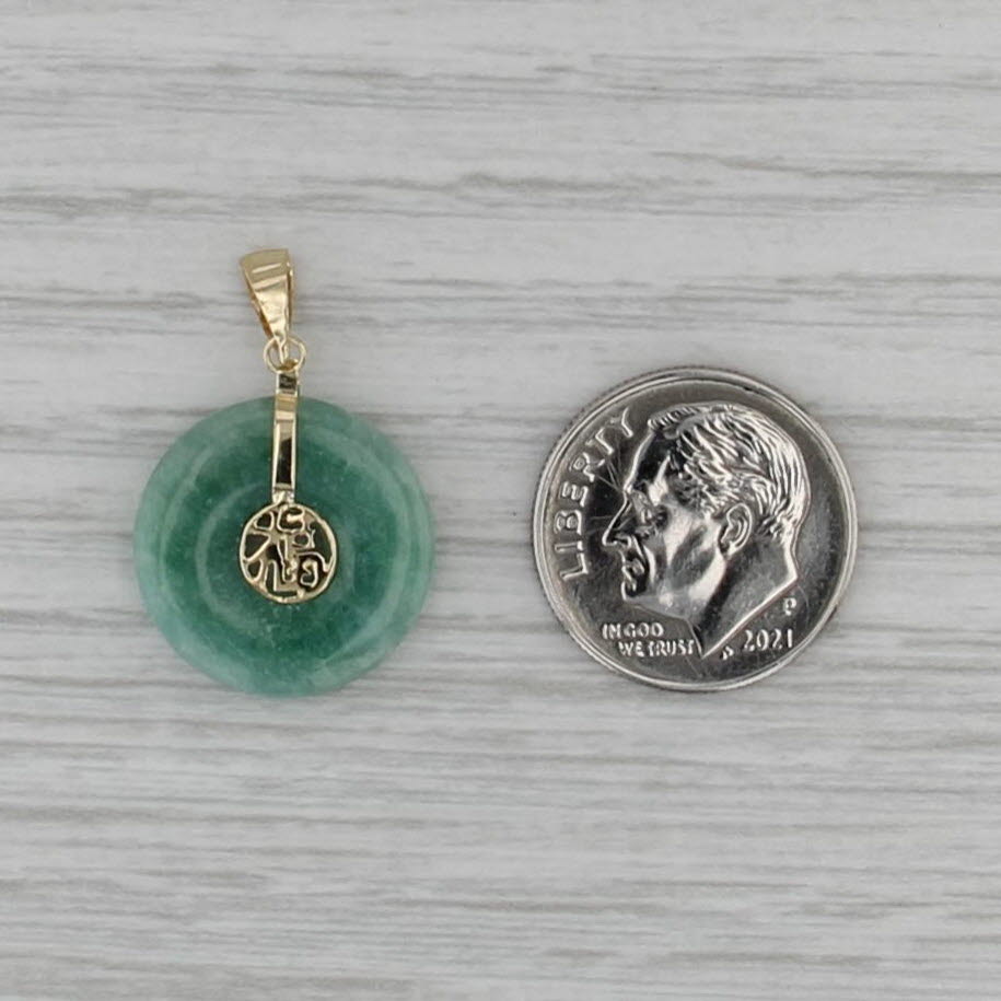 Green Jadeite Jade Hololith Torus Pendant 14k Yellow Gold Fu Wealth