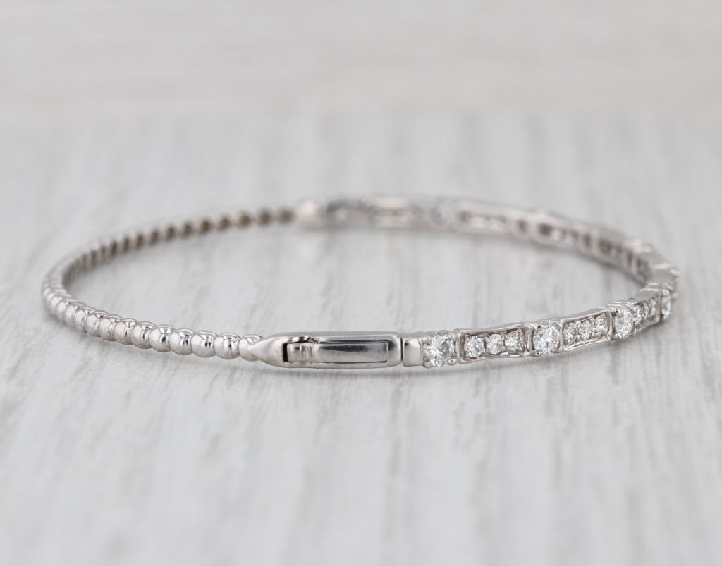1.25ctw Diamond Bangle Bracelet 14k White Gold 6.75" Stackable