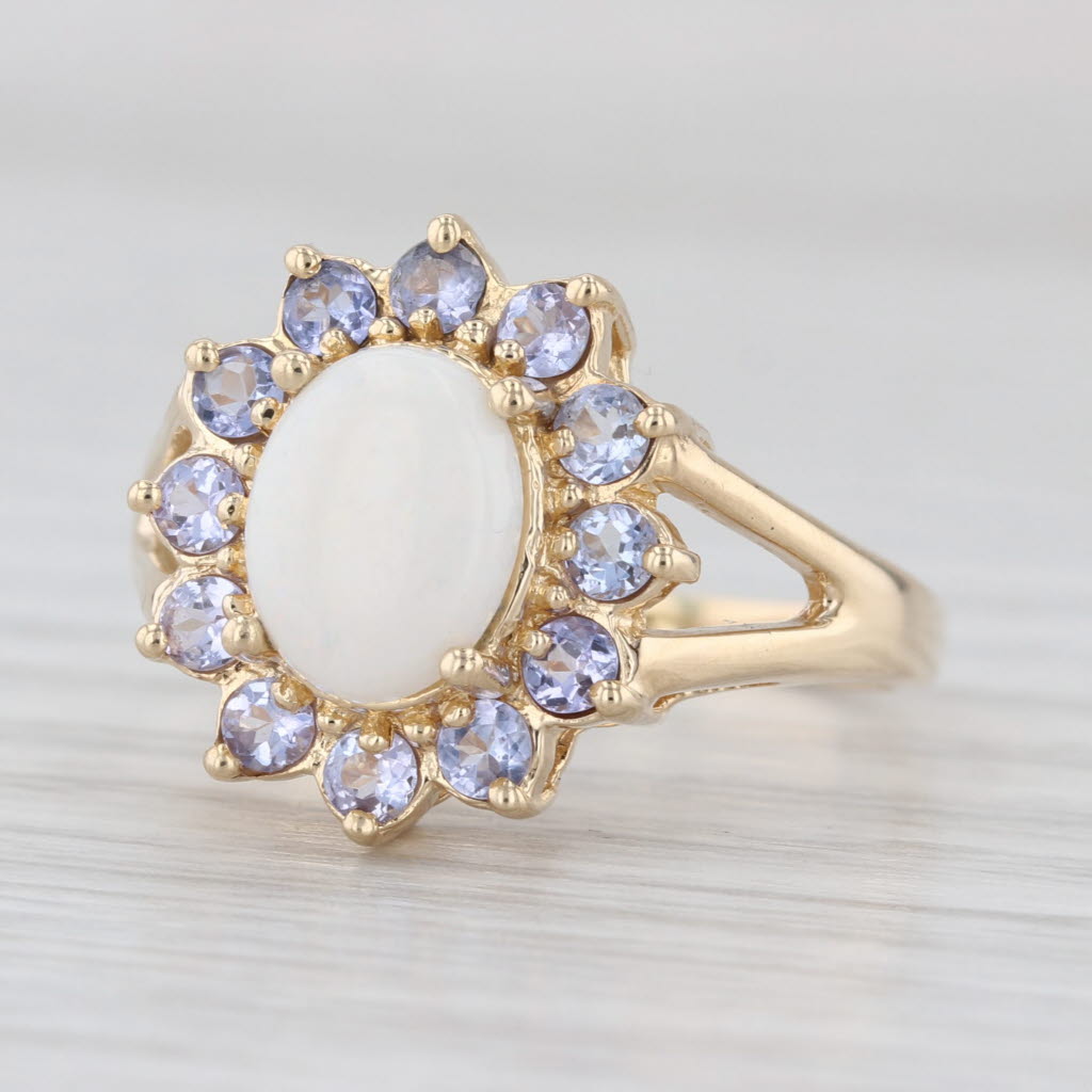 Oval Cabochon 1ctw Tanzanite Halo Ring 14k Yellow Gold Size 8.75