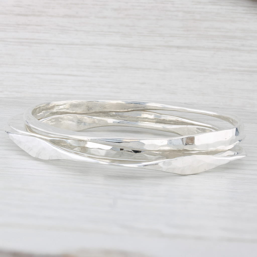 Light Gray Set of 3 Bangle Bracelets Sterling Silver 7.75" 5.7mm