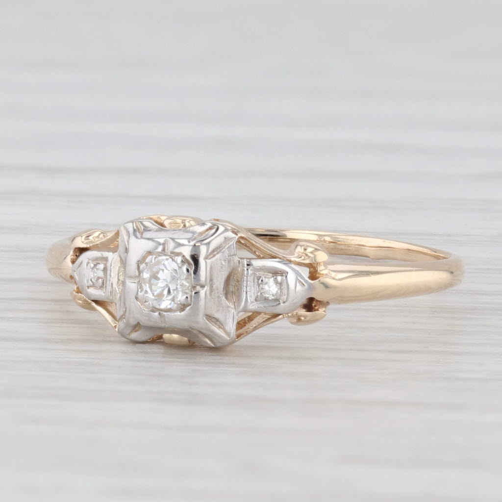 Light Gray Vintage Diamond Ring 14k White Yellow Gold Size 6.75