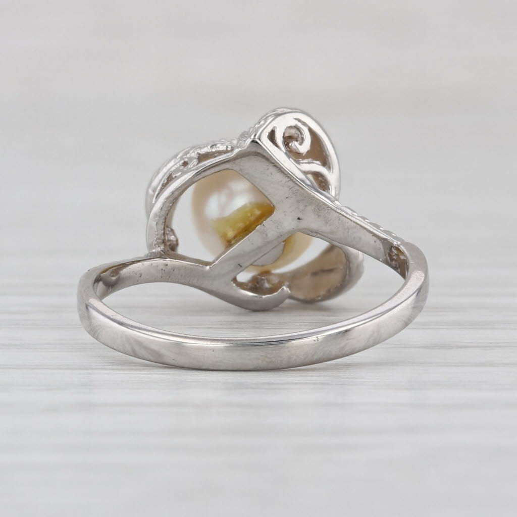 7.5mm Cultured Pearl Solitaire Flower Ring 10k White Gold Size 6.75