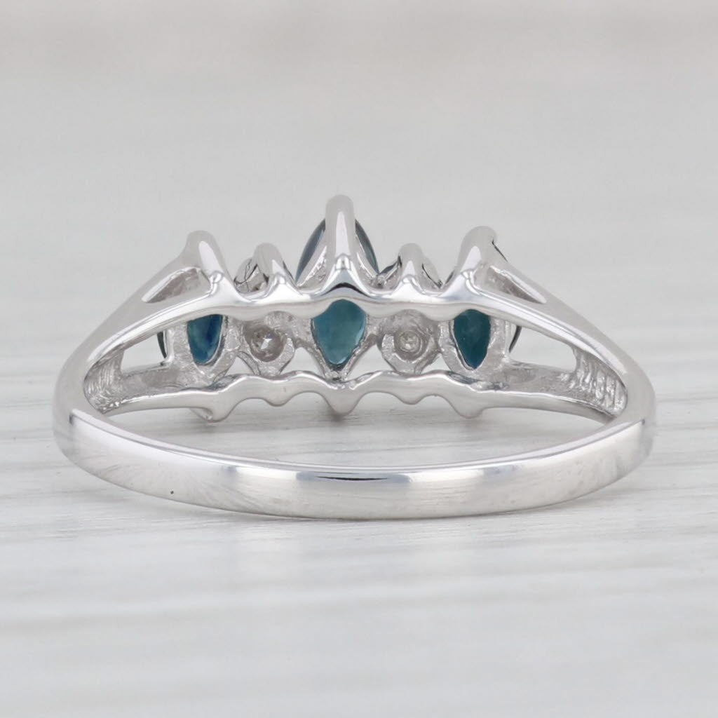Light Gray 0.87ctw Blue Sapphire Marquise 3-Stone Diamond Ring 14k White Gold Size 8