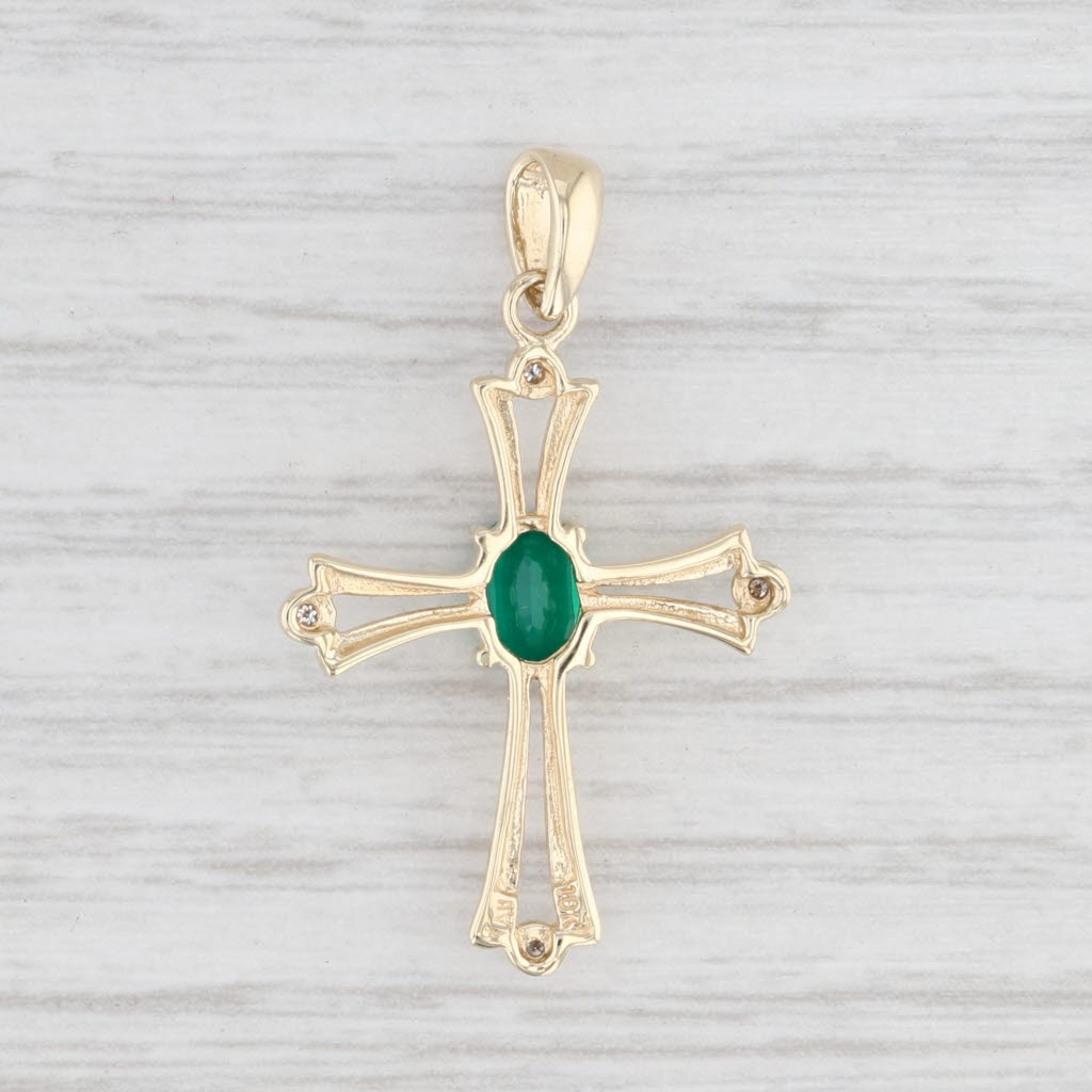 Light Gray 0.35ct Lab Created Emerald Cross Pendant 10k Yellow Gold Diamond Accents
