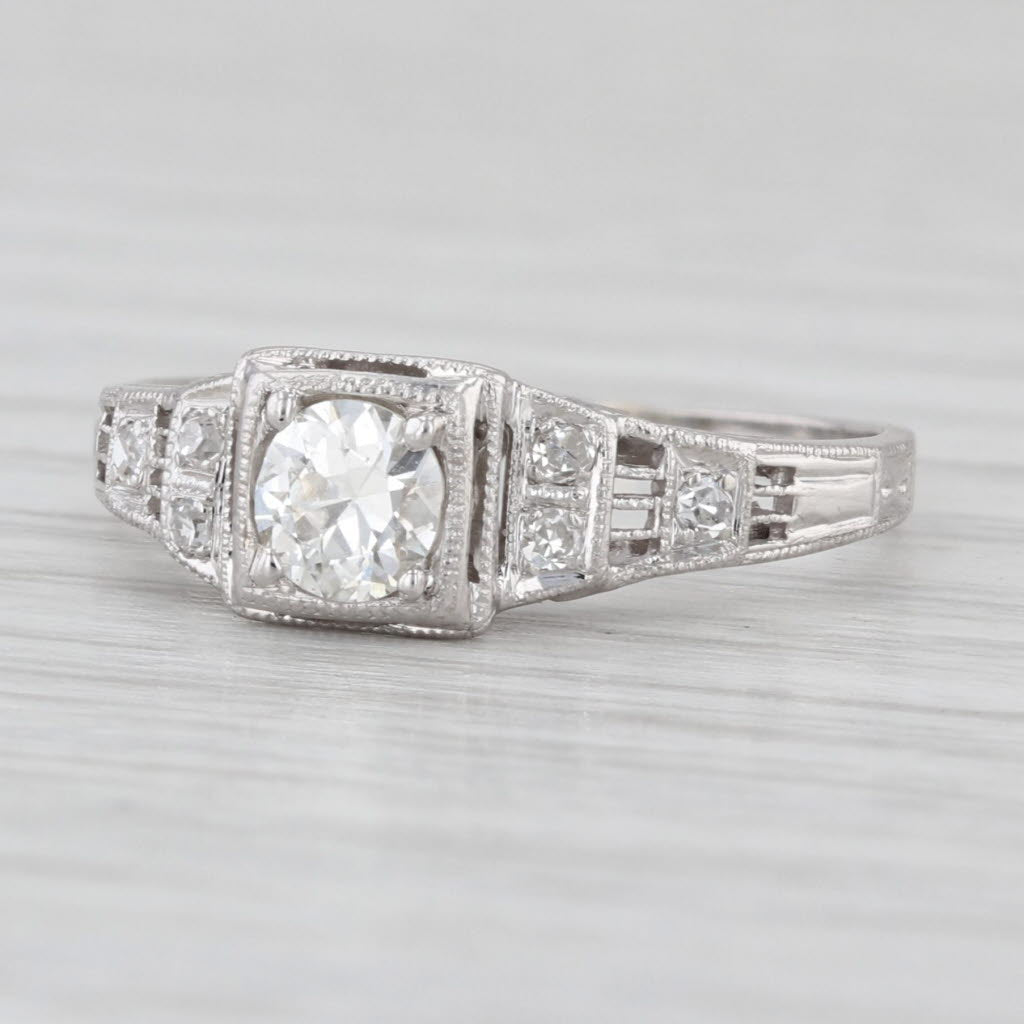Vintage Art Deco 0.36ctw Diamond Engagement Ring 18k White Gold Size 6 Filigree