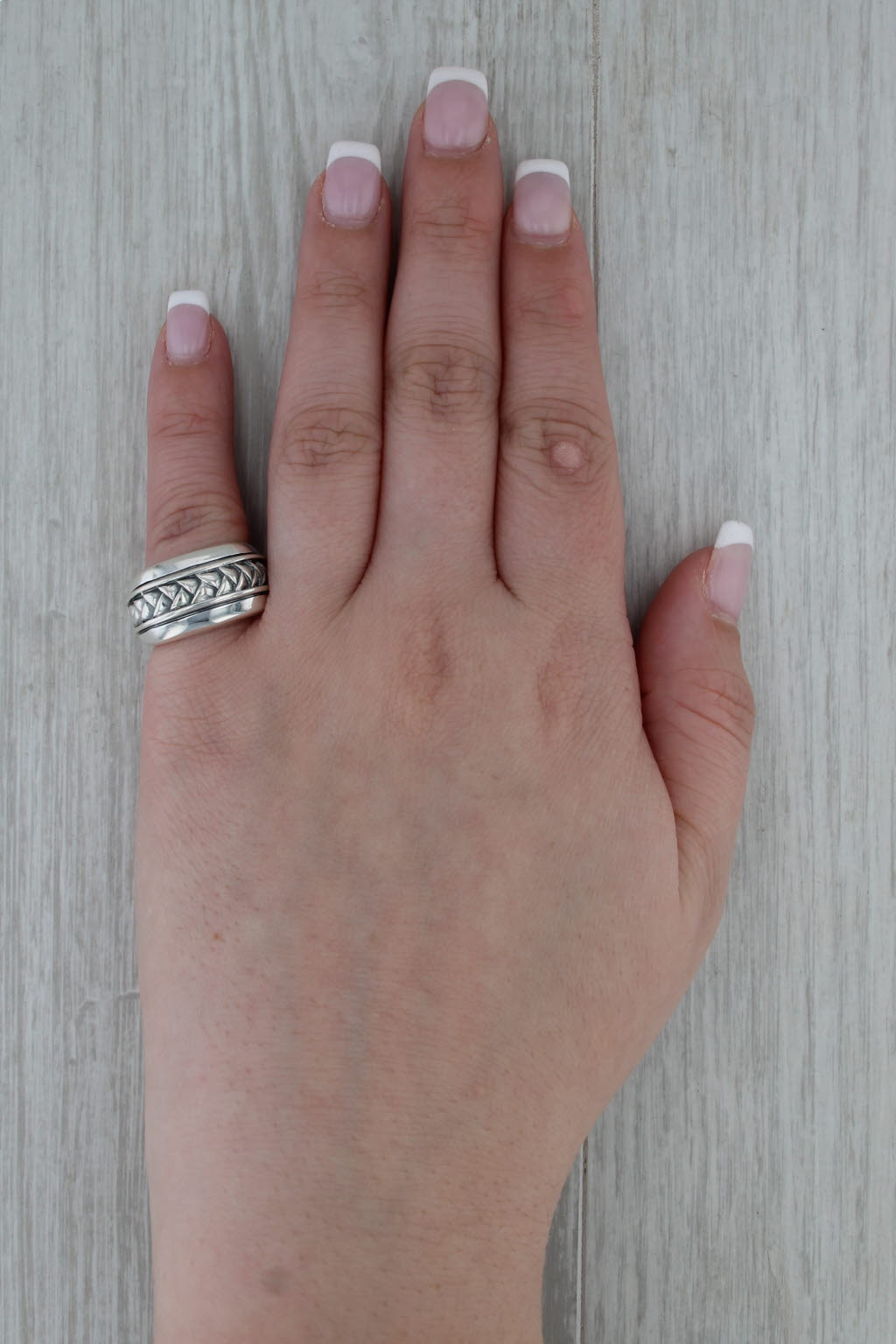 Scott Kay Woven Pattern Ring Sterling Silver Heart Accents Size 5.75 Statement